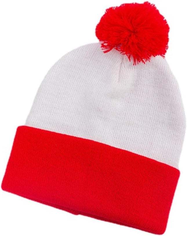 Adult Halloween Red White Beanie Waldo Hat Christmas Pom Pom Striped Knit Hat – product detail
