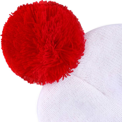 Adult Halloween Red White Beanie Waldo Hat Christmas Pom Pom Striped Knit Hat