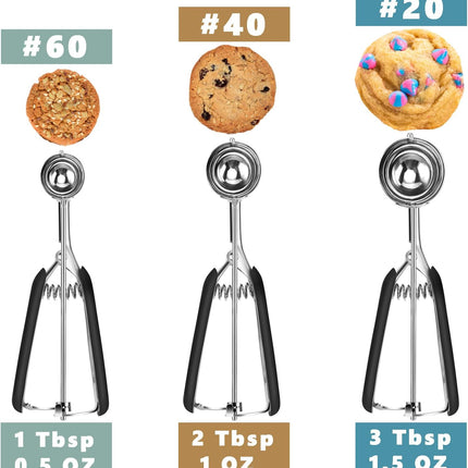 Cookie Scoop Set - Include 1 Tbsp/ 2 Tbsp/ 3Tbsp - 3 PCS Cookie Scoops for Baking - Cookie Dough Scoop - Made of 18/8 Stainless Steel