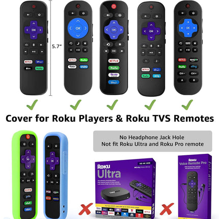 4 Pack Case for Roku Remote, Cover for Hisense/TCL Roku TV Steaming Stick/Express, Silicone Protective Controller Universal Replacement Sleeve Skin Glow in The Dark Pink Green Blue with Lanyards