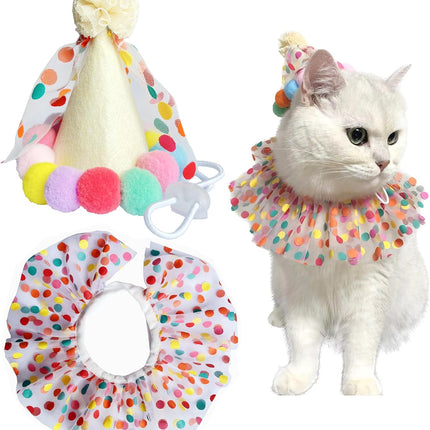 Cat Dog Princess Costumes Puppy Cat Birthday Bandana Scarf and Party Hat Cute Lace Dog Bib Scarf and Christmas Hat Doggy Birthday Party Decorations Set