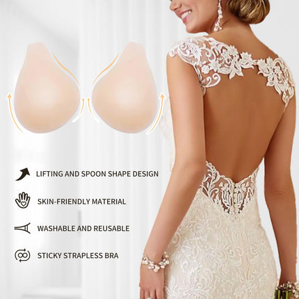Adhesive Bra, Sticky Bra for Women Breast Lifting Silicone Bra Self Adhesive Invisible Bra Strapless Push Up Bra Nude, Nude, Medium