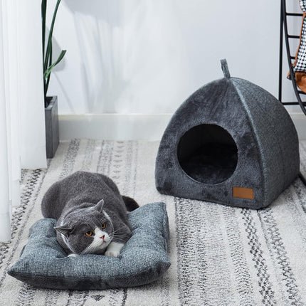 Pet Cave Bed - Warm Cat Bed for Indoor Cats - Pet Tent Cave Igloo Bed for Cats/Small Dogs - Pet Dog Cat Cave Bed - Kitten Bed Cat Tent Cat Bed House with Removable Washable Cushion