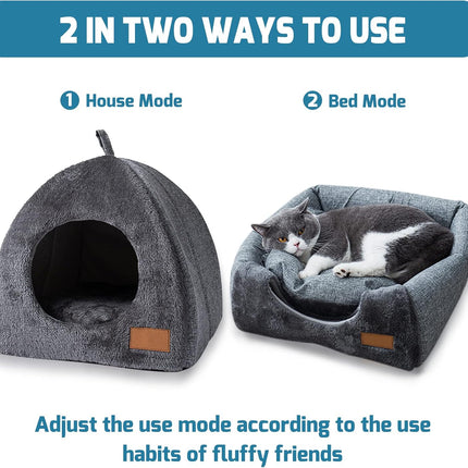 Pet Cave Bed - Warm Cat Bed for Indoor Cats - Pet Tent Cave Igloo Bed for Cats/Small Dogs - Pet Dog Cat Cave Bed - Kitten Bed Cat Tent Cat Bed House with Removable Washable Cushion