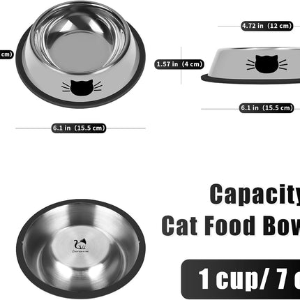 2Pcs Cat Bowls Non-Slip Stainless Steel Small Cat Food Bowls Unbreakable Thicken Cat Feeder 7 Oz Cat Dishes Suitable for Indoor Small Pets Removable Rubber Base Easily Clean Lovely Color