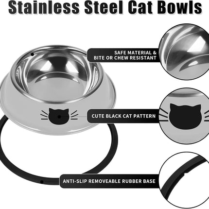 2Pcs Cat Bowls Non-Slip Stainless Steel Small Cat Food Bowls Unbreakable Thicken Cat Feeder 7 Oz Cat Dishes Suitable for Indoor Small Pets Removable Rubber Base Easily Clean Lovely Color