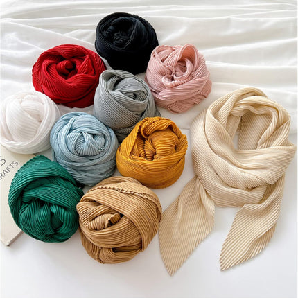 Crinkle Solid Color Cotton Hemp Small Square Scarfs Silk Scarf,Female Four Seasons Thin Wrap Scarf Head Shawl