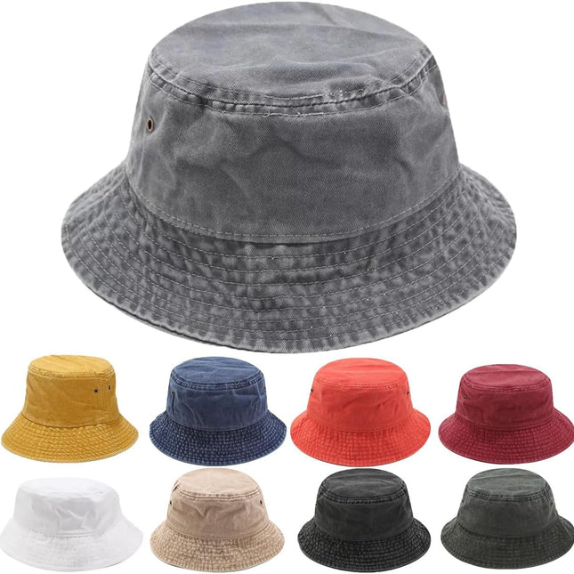 Vintage Solid Colored Bucket Hat for Men and Women Cotton Sun Hat UV Protection Foldable Washable