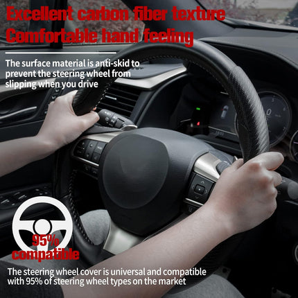 Car Carbon Fiber Anti-Skid Steering Wheel Cover, Segmented Protector, Butterfly Universal 99% Cover Interior Accessories (Black) (-CPH/W1)
