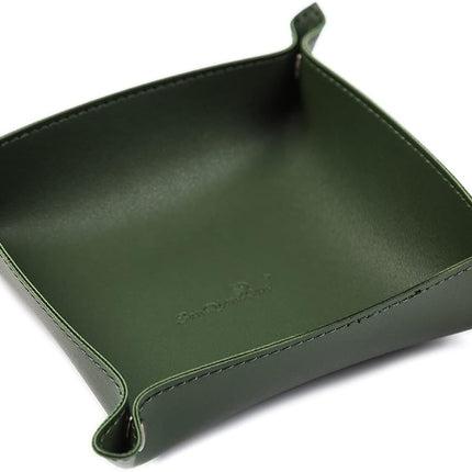 Leather Jewelry Valet Tray for Women and Man, Entryway Table Bedside Nightstand Desk Portable Small Catchall Travel Dish Plate for Key,Wallet,Watch,Phone,Coin(Dark Green-B)