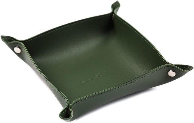 Leather Jewelry Valet Tray for Women and Man Entryway Table Bedside Nightstand Desk Portable Small (Dark