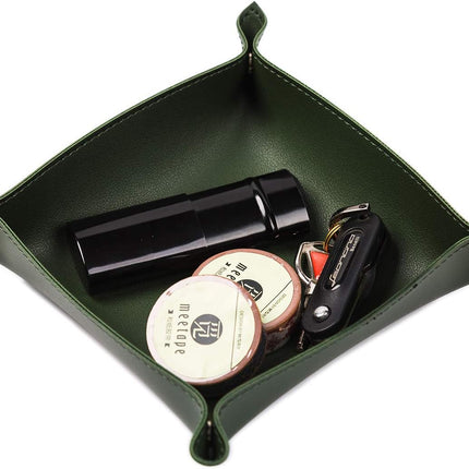 Leather Jewelry Valet Tray for Women and Man, Entryway Table Bedside Nightstand Desk Portable Small Catchall Travel Dish Plate for Key,Wallet,Watch,Phone,Coin(Dark Green-B)