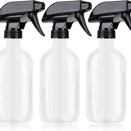 Plastic Spray Bottles 3 Pack, Refillable 16 oz Empty Spray Bottle for Cleaning Solution, Durable and Powerful Nozzle, Spray Bottles for Hair, Plants, Cleaner, Oil