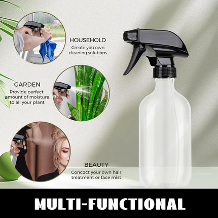 Plastic Spray Bottles 3 Pack, Refillable 16 oz Empty Spray Bottle for Cleaning Solution, Durable and Powerful Nozzle, Spray Bottles for Hair, Plants, Cleaner, Oil