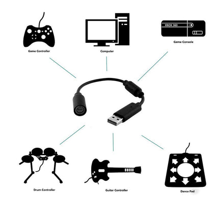 Replacement Dongle USB Controller Breakaway Cable Cord Game Controller Adapter for Xbox 360 PC Wired Controller Rock Band and Guitar Hero - Black (3 Pack)