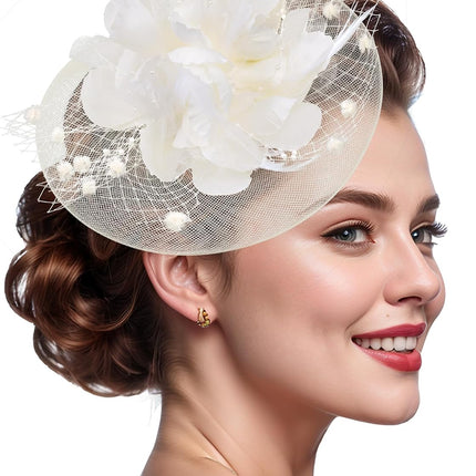 20s Fascinators Hat for Women Tea Party Headpiece Mesh Feathers Hair Clip for Bridal Wedding