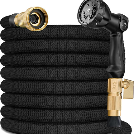 75 FT Garden Hose – 2025 Upgarded Expandable Garden Hose w/10 Pattern Spray Nozzle, 650psi Pure Brass 3/4” Fittings – Lightweight, Durable, and Kink-Free, Retractable Water Hoses for Gardening(Black)