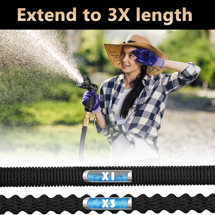 75 FT Garden Hose – 2025 Upgarded Expandable Garden Hose w/10 Pattern Spray Nozzle, 650psi Pure Brass 3/4” Fittings – Lightweight, Durable, and Kink-Free, Retractable Water Hoses for Gardening(Black)
