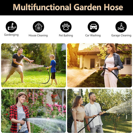 75 FT Garden Hose – 2025 Upgarded Expandable Garden Hose w/10 Pattern Spray Nozzle, 650psi Pure Brass 3/4” Fittings – Lightweight, Durable, and Kink-Free, Retractable Water Hoses for Gardening(Black)