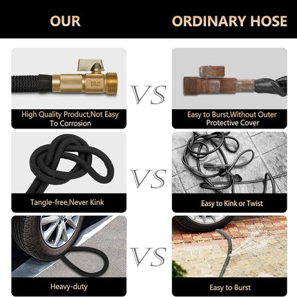 75 FT Garden Hose – 2025 Upgarded Expandable Garden Hose w/10 Pattern Spray Nozzle, 650psi Pure Brass 3/4” Fittings – Lightweight, Durable, and Kink-Free, Retractable Water Hoses for Gardening(Black)