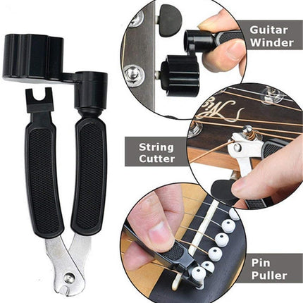 Professional Guitar String Winder Cutter and Bridge Pin Puller, Guitar Repair Tool Functional 3 in 1 (Black)