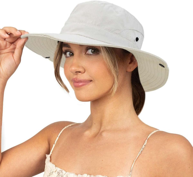 Sun Hat for Women Summer UV Protection Beach Hat Wide Brim Mesh Bucket Fishing Hat with Ponytail Hole