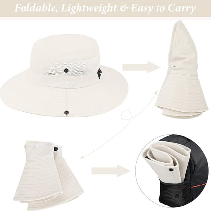Sun Hat for Women Summer UV Protection Beach Hat Wide Brim Mesh Bucket Fishing Hat with Ponytail Hole Foldable Packable Hat