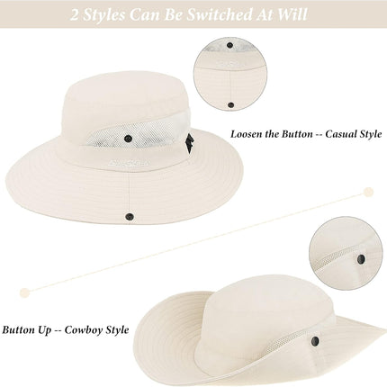 Sun Hat for Women Summer UV Protection Beach Hat Wide Brim Mesh Bucket Fishing Hat with Ponytail Hole Foldable Packable Hat