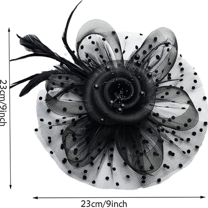 Fascinators For Women,Mesh Feather Fascinator Hats,Headband Hair Clip Net Veil Headwear, Party Evening Dress Female Veil Gauze Hair Accessories（Black）