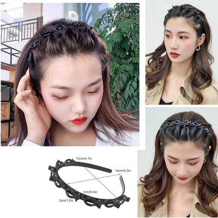 Braided Headbands Double Layer Twist Plait Hairband, 2Pcs Bangs Hairstyle Twist Hairpin Headbands,Double Bangs Hairstyle Hairpin Headband Korean Braided Headbands,Double Layer Twist Plait Headband