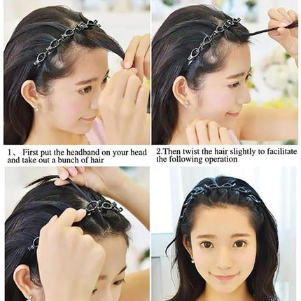 Braided Headbands Double Layer Twist Plait Hairband, 2Pcs Bangs Hairstyle Twist Hairpin Headbands,Double Bangs Hairstyle Hairpin Headband Korean Braided Headbands,Double Layer Twist Plait Headband