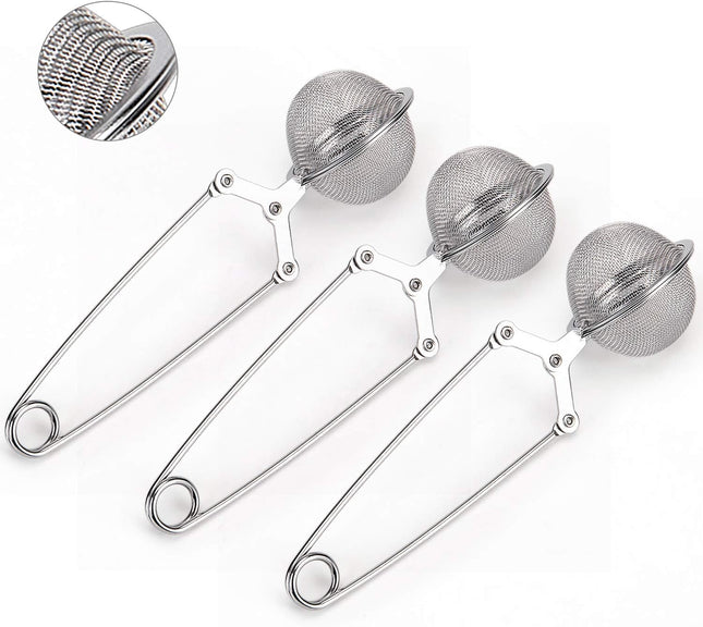 Snap Ball Tea Strainer 3 Pack Premium Stainless Steel Tea Infuser with Handle for Loose Leaf Tea Fine Mesh
