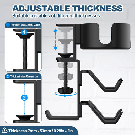 4 in 1 Desk Cup Holder with Headphone Hanger and Controller Stand Gaming Accessories, Universal Adjustable & Rotating Upgraded Arm Clamp for Coffee Mugs, Water Bottles, Headphones, Controller.