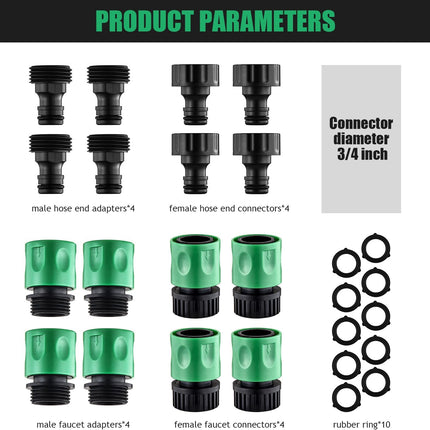 16 Pieces Garden Water Hose Quick Connectors,3/4 Inch GHT Male and Female Water Hose Quick Connect Fittings with 10 Pieces Rubber Washer