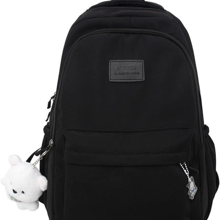 Female Lady High Capacity College Backpack Women Laptop School Bags Cute Girl Travel Book Bag Cool,Black,with Bear Doll