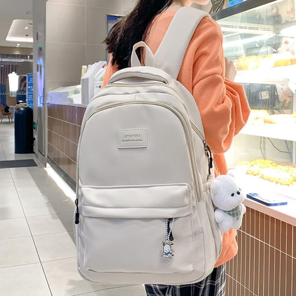 Female Lady High Capacity College Backpack Women Laptop School Bags Cute Girl Travel Book Bag Cool,Black,with Bear Doll