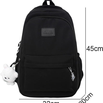 Female Lady High Capacity College Backpack Women Laptop School Bags Cute Girl Travel Book Bag Cool,Black,with Bear Doll