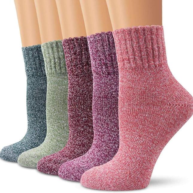 Winter Women Socks 5 Pairs Vintage Style Knit Wool Casual Socks Warm Socks