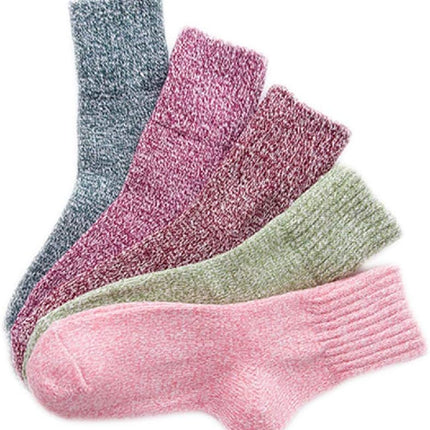 Winter Women Socks 5 Pairs Vintage Style Knit Wool Casual Socks Warm Socks