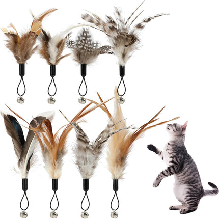 8 Pcs Cat Feather Toys with Bells, Feather Teaser Cat Toy, Replacement Feather Refills with Bells, Exerciser Playing Toy for Kitten or cat