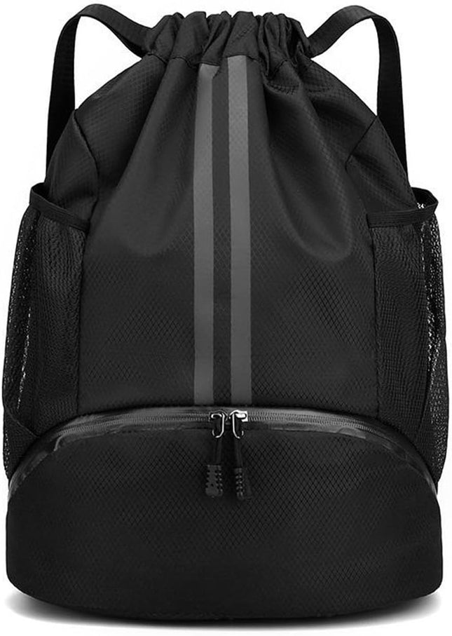 Soccer Bags Drawstring Backpack Gym Bag with Shoe Compartment and Mesh Pockets for Soccer Basketball