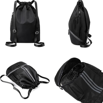 Soccer Bags, Drawstring Backpack Gym Bag with Shoe Compartment and Mesh Pockets for Soccer Basketball Volleyball Football Sports Gym