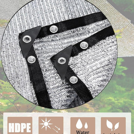 70% Aluminet Shade Cloth 6.5 ft x 10 ft-Fabric Sun Block Sun Reflect-Free 12pcs 6" Ball Bungee