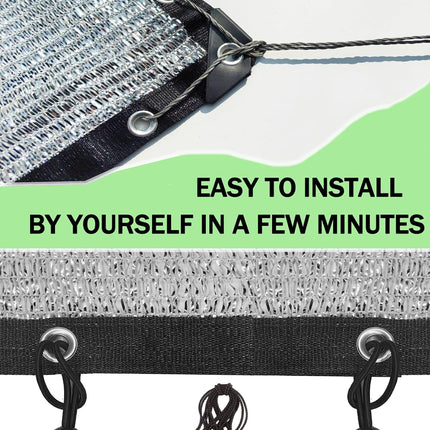 70% Aluminet Shade Cloth 6.5 ft x 10 ft-Fabric Sun Block Sun Reflect-Free 12pcs 6" Ball Bungee