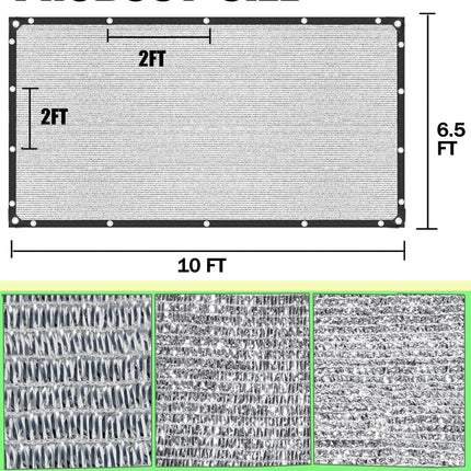 70% Aluminet Shade Cloth 6.5 ft x 10 ft-Fabric Sun Block Sun Reflect-Free 12pcs 6" Ball Bungee