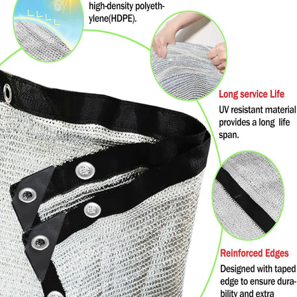 70% Aluminet Shade Cloth 6.5 ft x 10 ft-Fabric Sun Block Sun Reflect-Free 12pcs 6" Ball Bungee