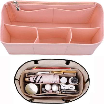 Organizer Insert for Tote Bag - Softened Felt Purse Insert With Storage Container, Makeup Organizer, Inner Rubber Liner for Speedy, Handbag, Beach Bag