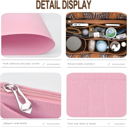 Organizer Insert for Tote Bag - Softened Felt Purse Insert With Storage Container, Makeup Organizer, Inner Rubber Liner for Speedy, Handbag, Beach Bag