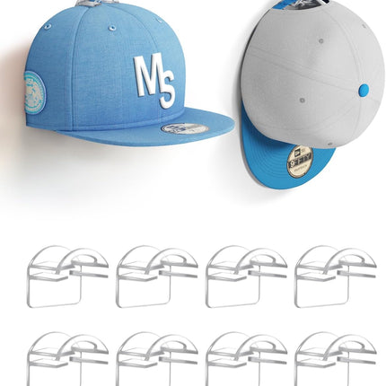 Adhesive Baseball Hat Hooks for Wall, Caps Strong Holder, Ball Cap Hanger Wall Mount, Hat Display Rack, Hats Organizer Accessories, Clear, 8-Pack