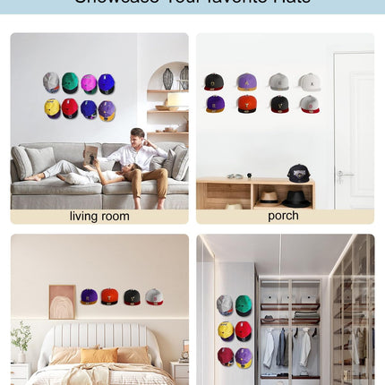 Adhesive Baseball Hat Hooks for Wall, Caps Strong Holder, Ball Cap Hanger Wall Mount, Hat Display Rack, Hats Organizer Accessories, Clear, 8-Pack